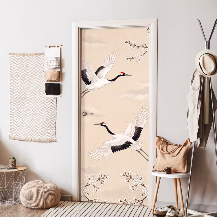 Deursticker - Kraanvogels - Bloesem - Beige — 8