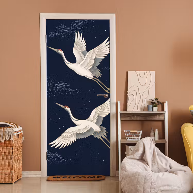 Deursticker - Kraanvogels - Nachthemel - Blauw — 2