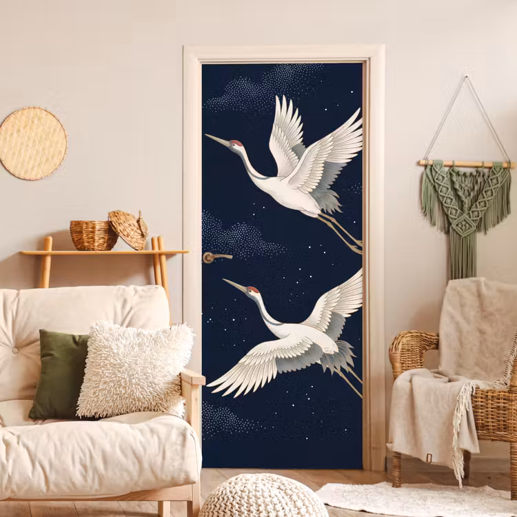 Deursticker - Kraanvogels - Nachthemel - Blauw — 4