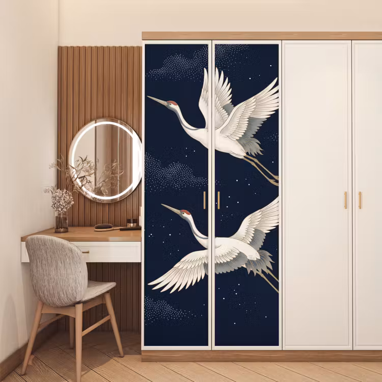 Deursticker - Kraanvogels - Nachthemel - Blauw — 5