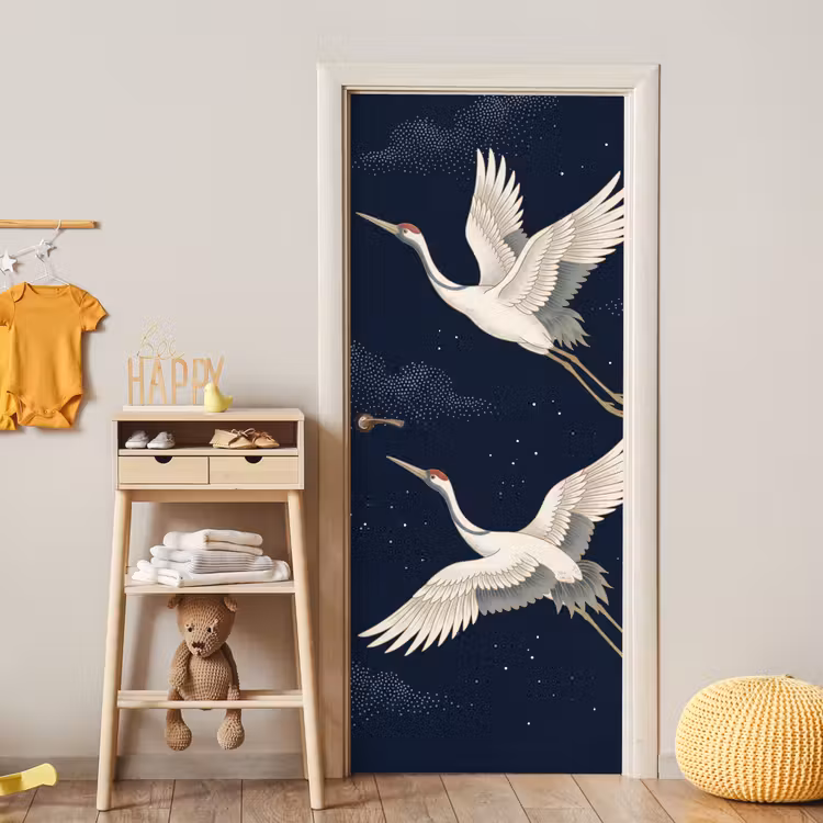 Deursticker - Kraanvogels - Nachthemel - Blauw — 6