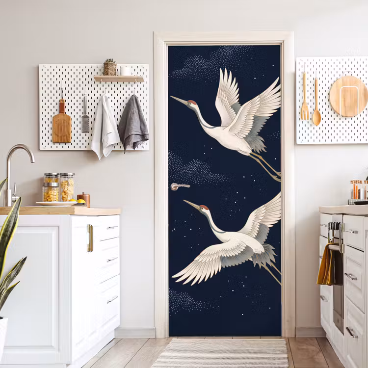 Deursticker - Kraanvogels - Nachthemel - Blauw — 7
