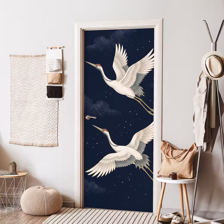 Deursticker - Kraanvogels - Nachthemel - Blauw — 8