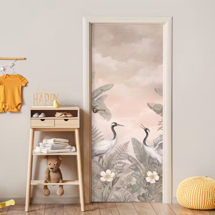 Deursticker - Kraanvogels - Natuur - Roze — 6
