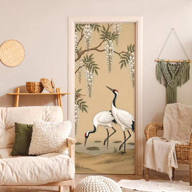 Deursticker - Kraanvogels - Water - Beige — 4