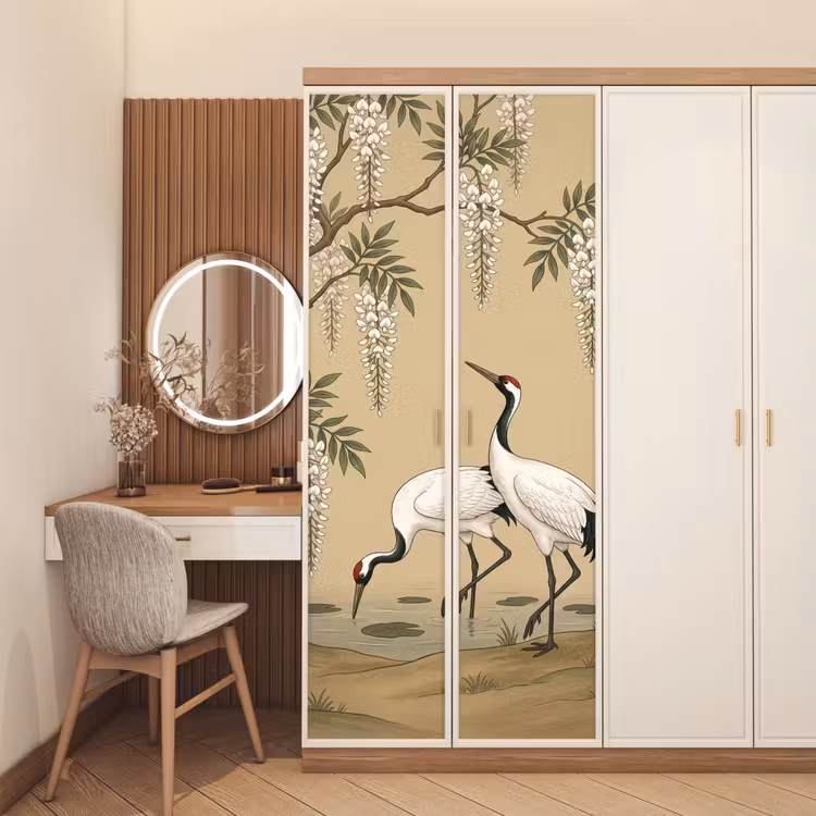 Deursticker - Kraanvogels - Water - Beige — 5