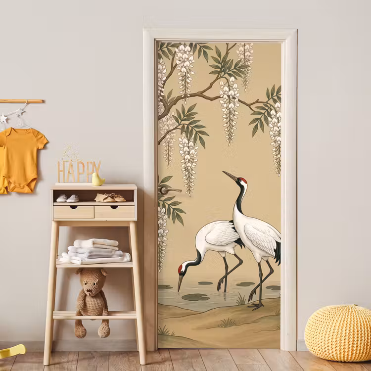 Deursticker - Kraanvogels - Water - Beige — 6