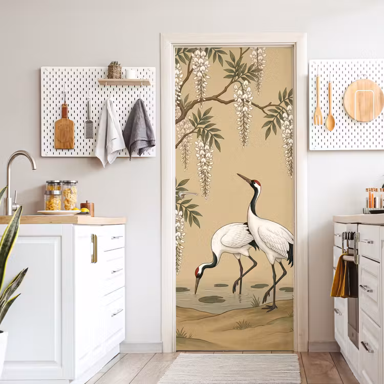 Deursticker - Kraanvogels - Water - Beige — 7
