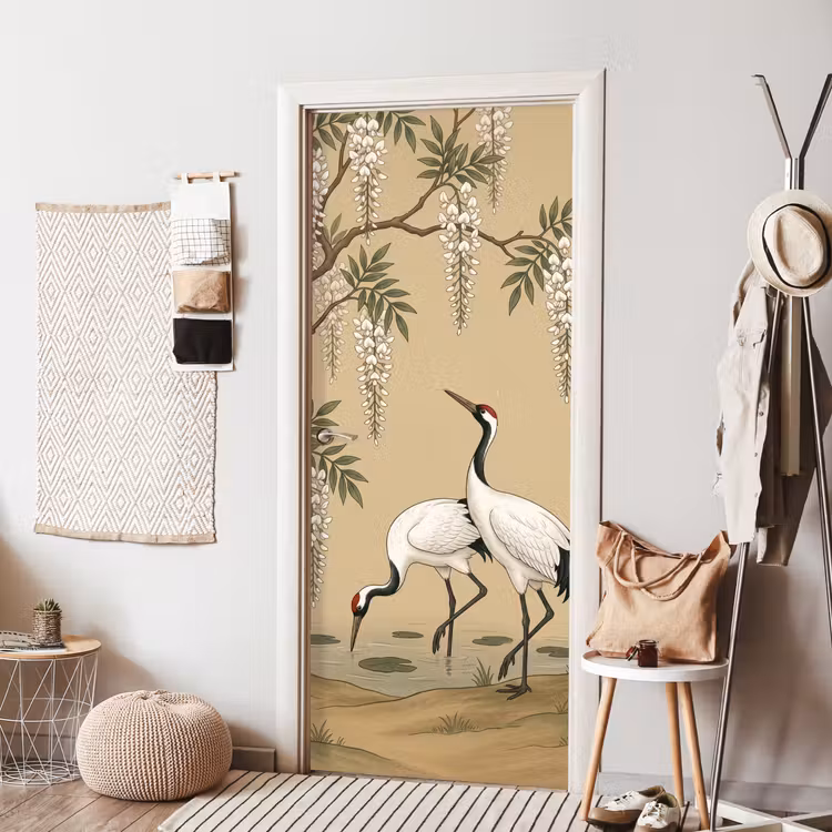 Deursticker - Kraanvogels - Water - Beige — 8