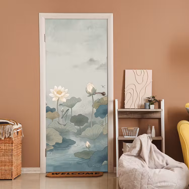 Deursticker - Lotus - Bloemen - Groen — 2