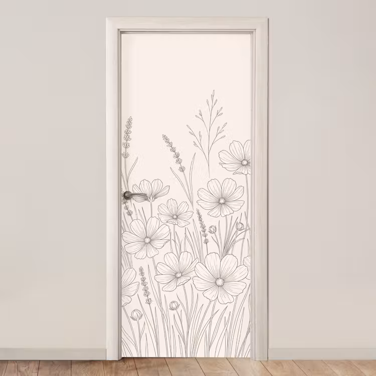 Deursticker - Minimalistisch - Modern - Bloemen - Beige — 1