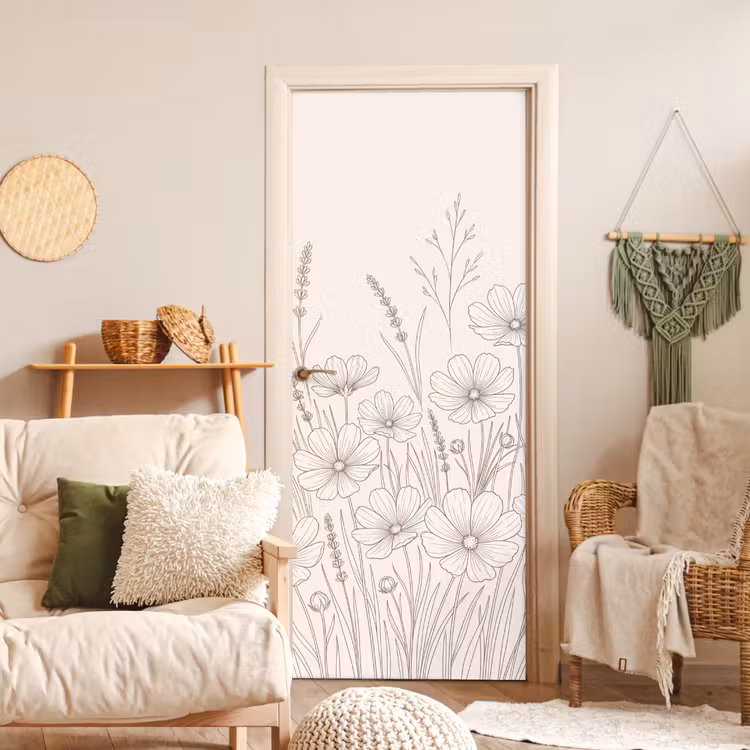 Deursticker - Minimalistisch - Modern - Bloemen - Beige — 4