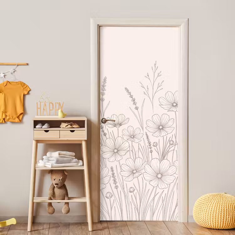 Deursticker - Minimalistisch - Modern - Bloemen - Beige — 6