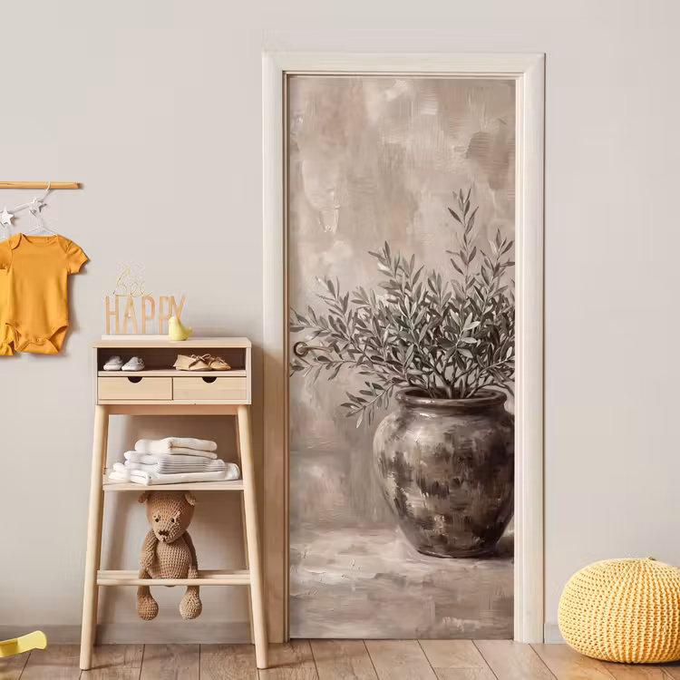 Deursticker - Olijfplant - Aardenpot - Abstract - Beige — 6