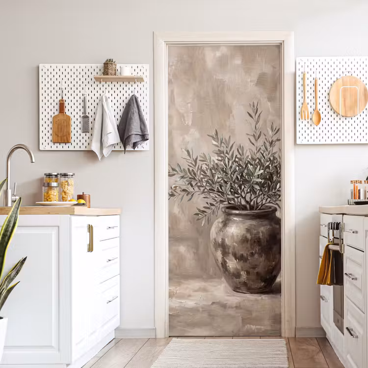 Deursticker - Olijfplant - Aardenpot - Abstract - Beige — 7