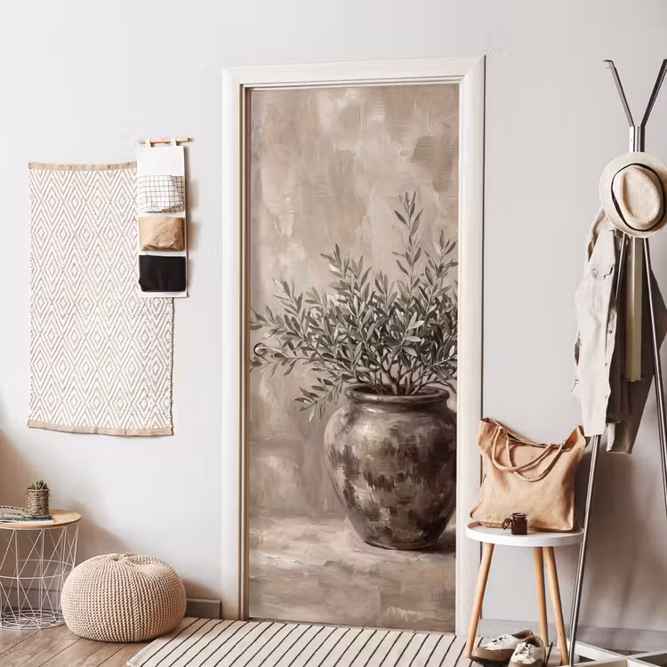 Deursticker - Olijfplant - Aardenpot - Abstract - Beige — 8