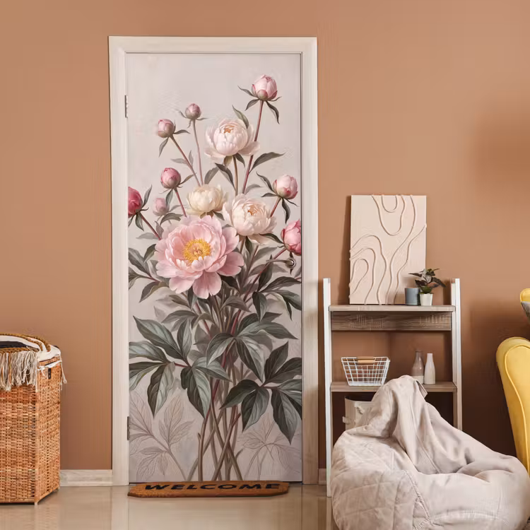 Deursticker - Pioenrozen - Boeket - Roze — 2