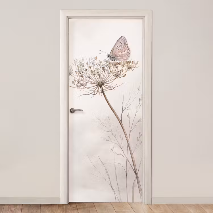 Deursticker - Vlinder - Bloem -Natuur - Beige — 1