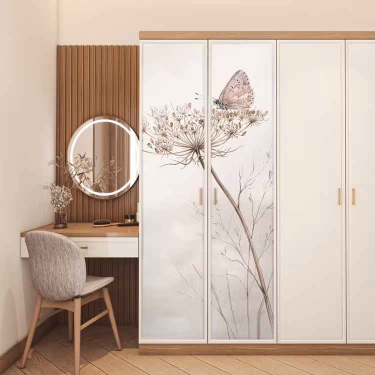Deursticker - Vlinder - Bloem -Natuur - Beige — 5