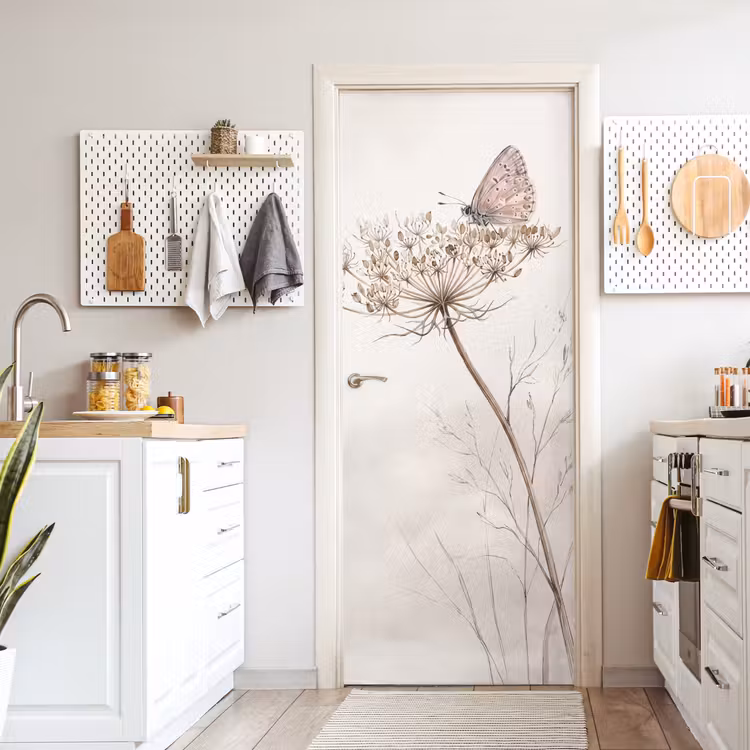 Deursticker - Vlinder - Bloem -Natuur - Beige — 7