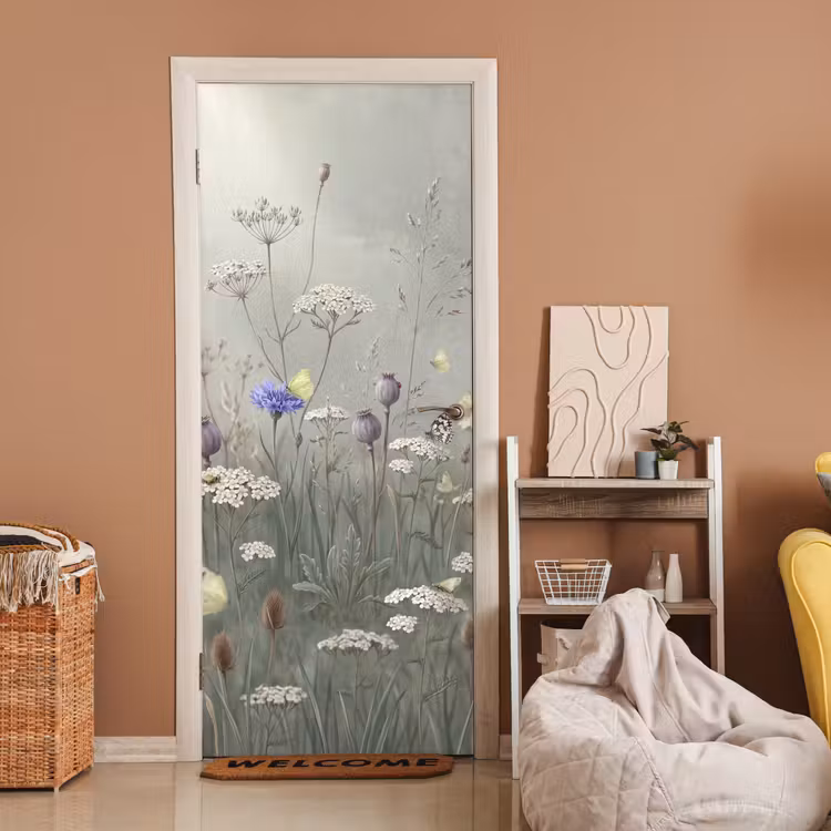Deursticker - Vlinders - Wildbloemen - Illustratie - Kleurrijk — 2