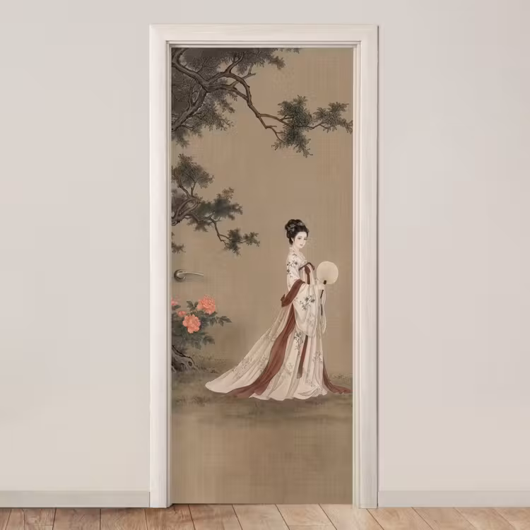 Deursticker - Vrouw - Azië - Kunst - Beige — 1