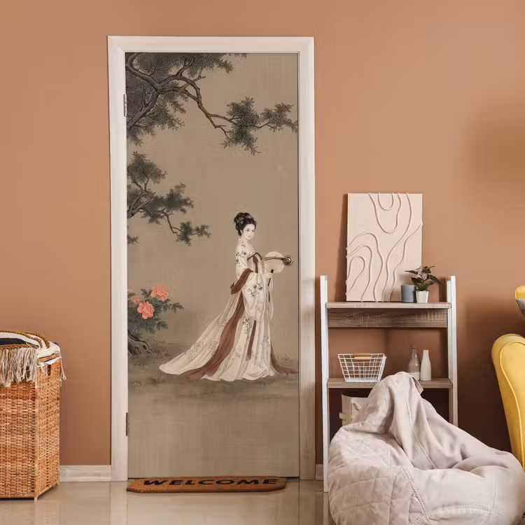 Deursticker - Vrouw - Azië - Kunst - Beige — 2