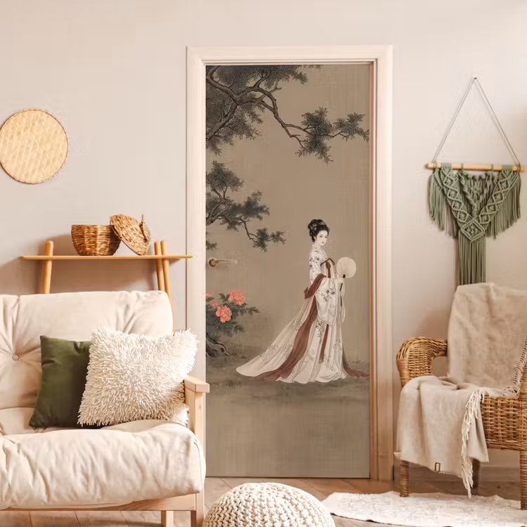 Deursticker - Vrouw - Azië - Kunst - Beige — 4