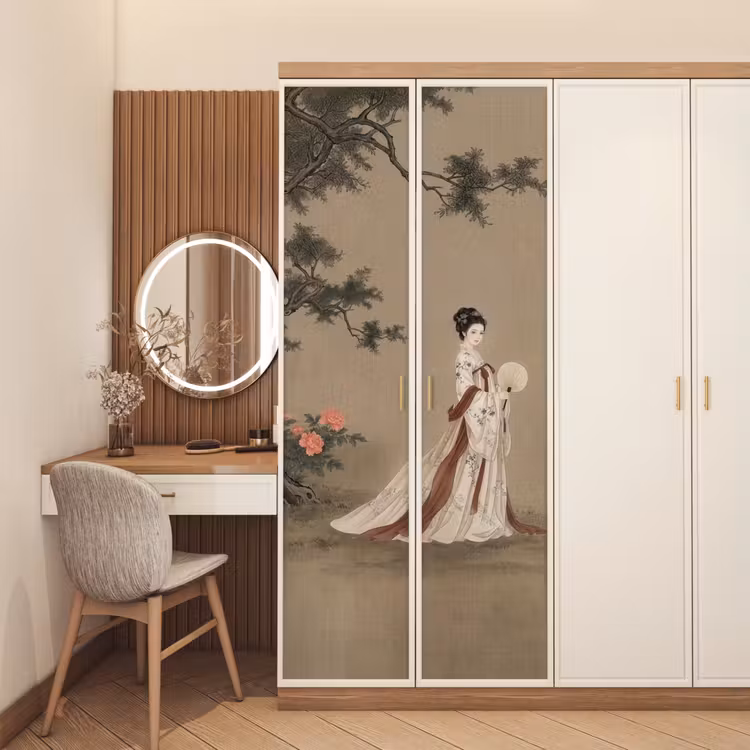 Deursticker - Vrouw - Azië - Kunst - Beige — 5