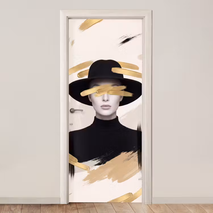 Deursticker - Vrouw - Portret - Modern - Goud - Kunst — 1