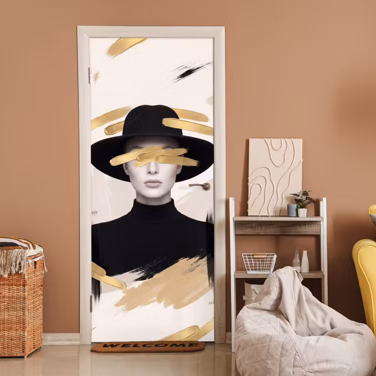 Deursticker - Vrouw - Portret - Modern - Goud - Kunst — 2