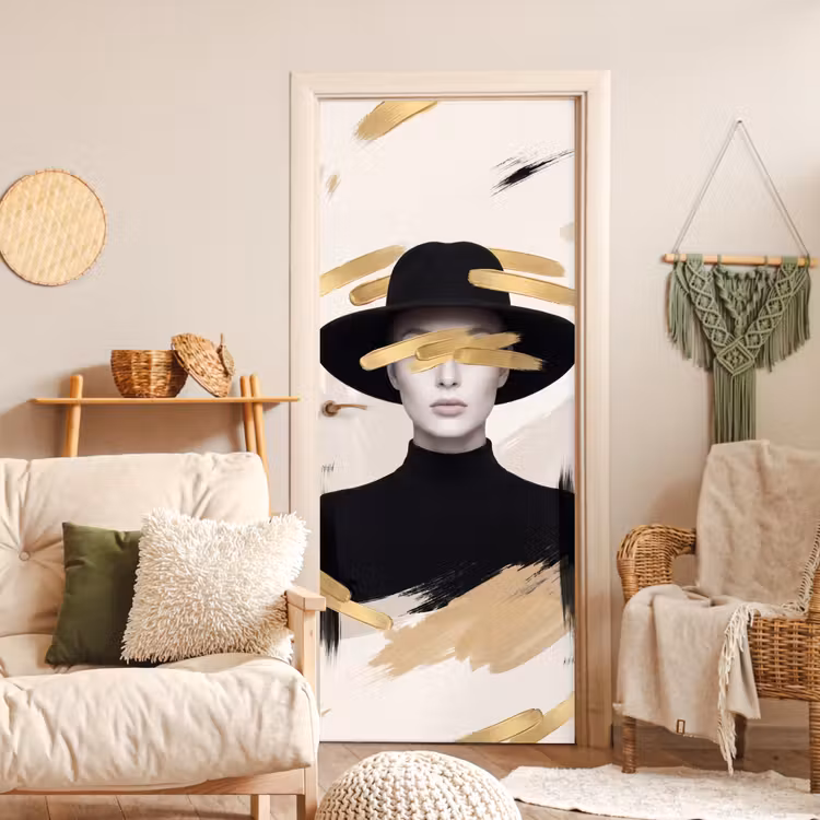 Deursticker - Vrouw - Portret - Modern - Goud - Kunst — 4