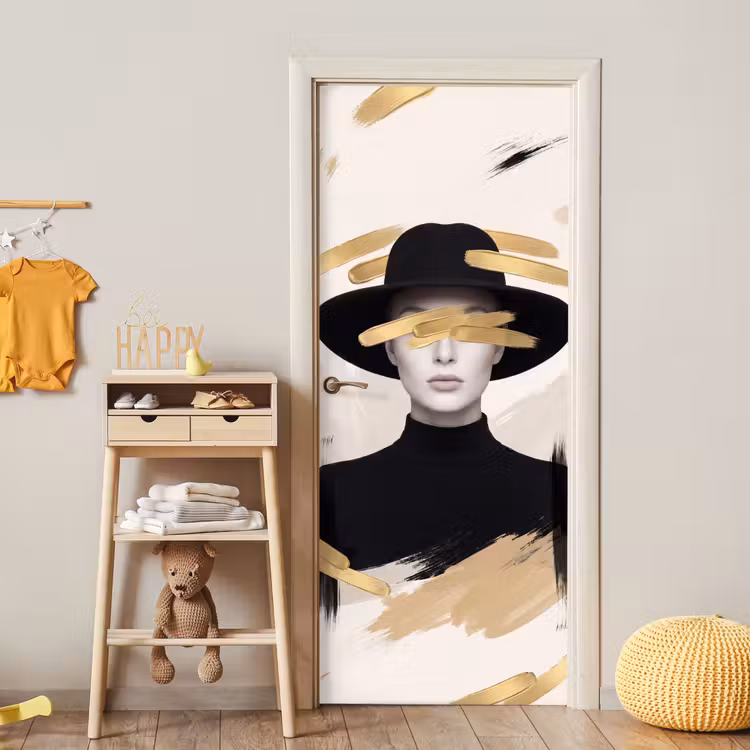 Deursticker - Vrouw - Portret - Modern - Goud - Kunst — 6