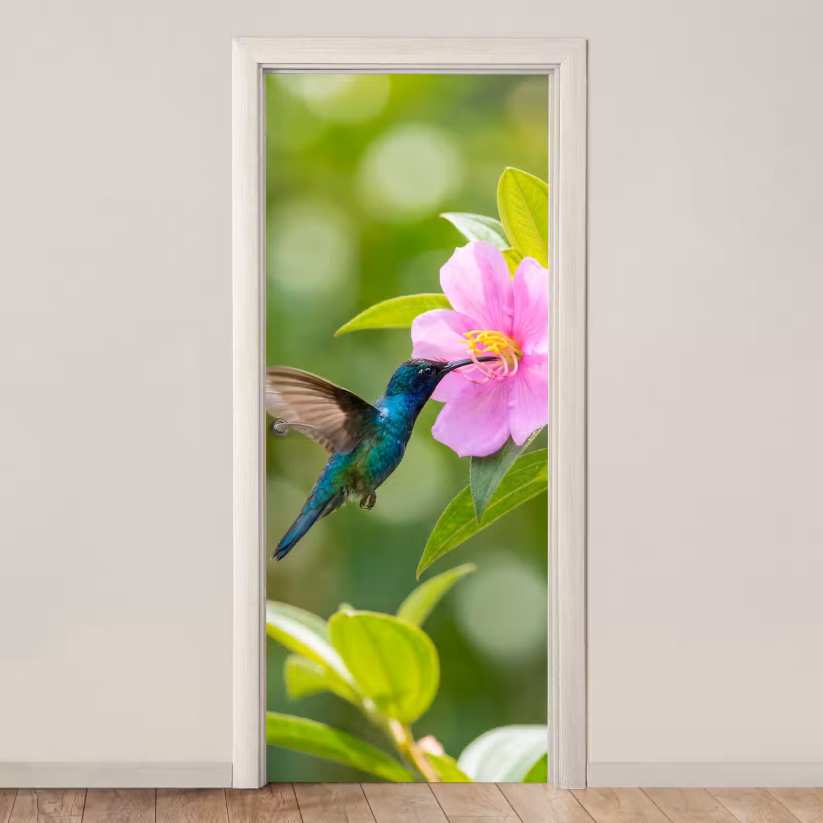 Deursticker - Kolibrie - Bloem - Natuur - Groen — 1