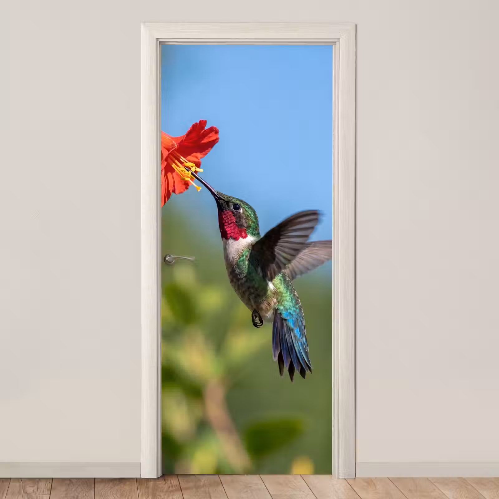 Deursticker - Kolibrie - Bloem - Natuur - Groen — 1