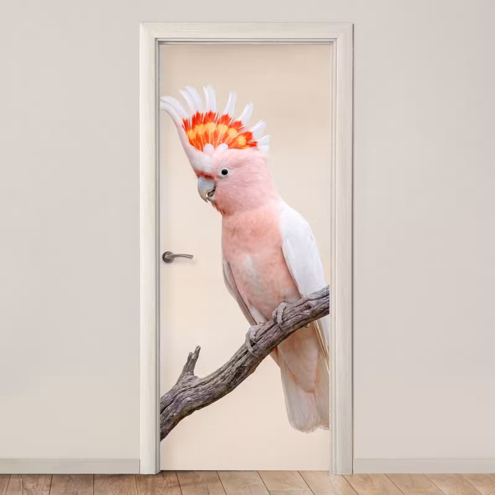 Deursticker - Papagaai - Tak - Roze — 1