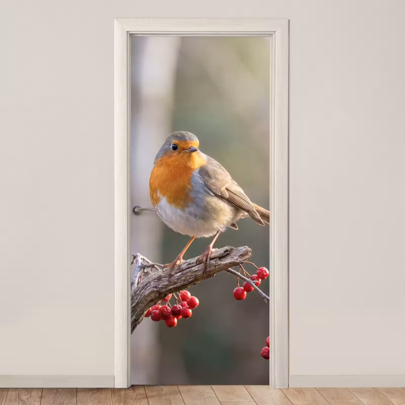 Deursticker - Roodborst - Tak - Bessen - Natuur — 1