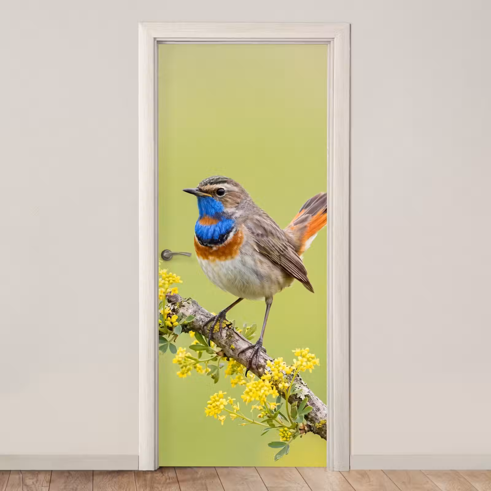 Deursticker - Vogel - Tak - Natuur - Kleurrijk — 1
