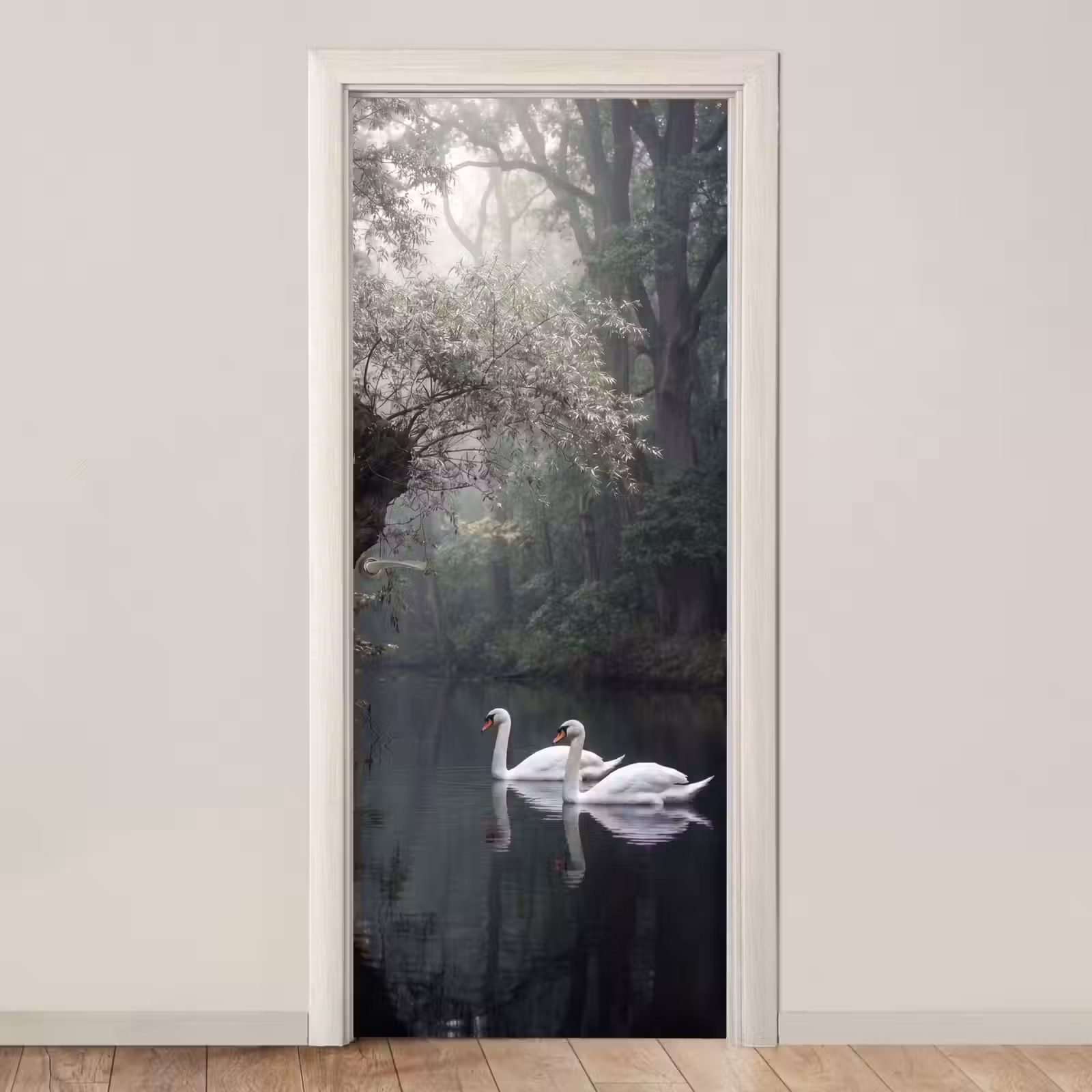 Deursticker - Zwanen - Rivier - Bos — 1