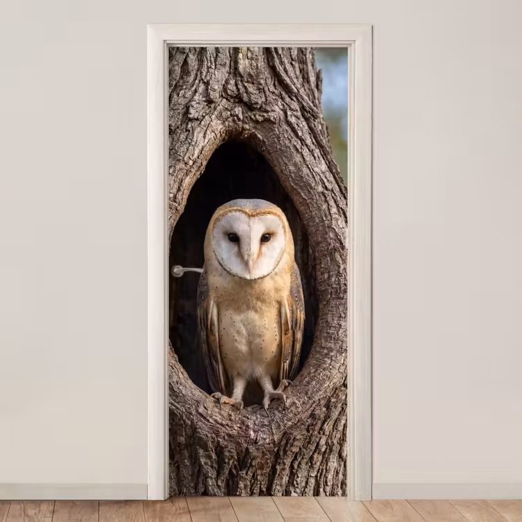 Deursticker - Kerkuil - Boom - Natuur - Bruin — 1