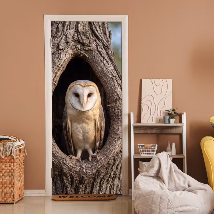 Deursticker - Kerkuil - Boom - Natuur - Bruin — 2