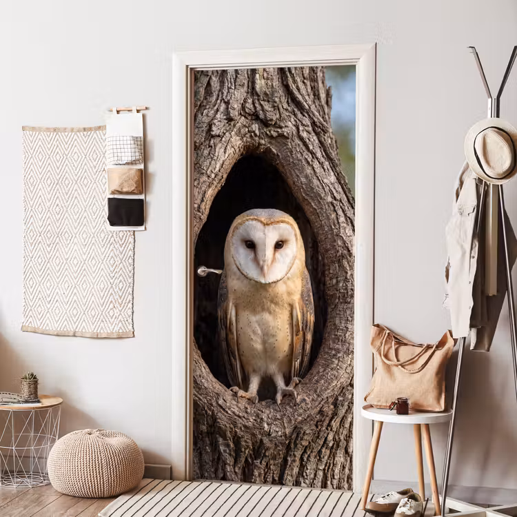 Deursticker - Kerkuil - Boom - Natuur - Bruin — 8