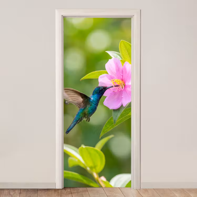 Deursticker - Kolibrie - Bloem - Natuur - Groen — 1