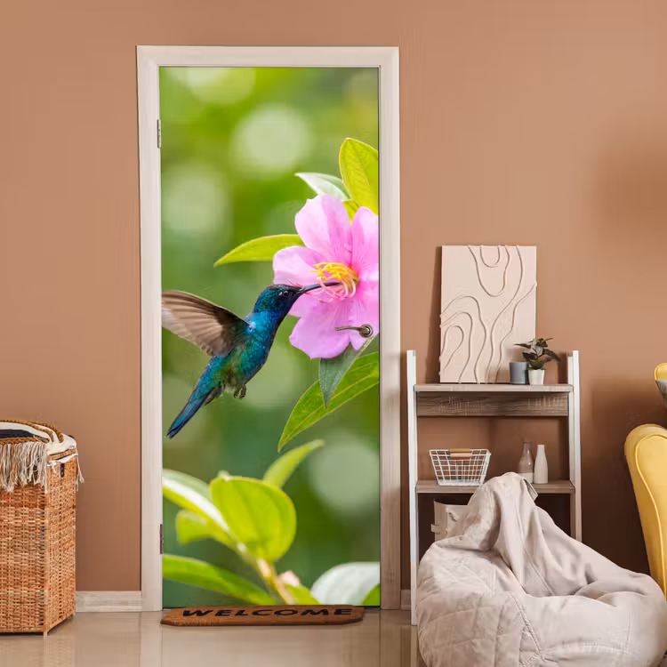 Deursticker - Kolibrie - Bloem - Natuur - Groen — 2