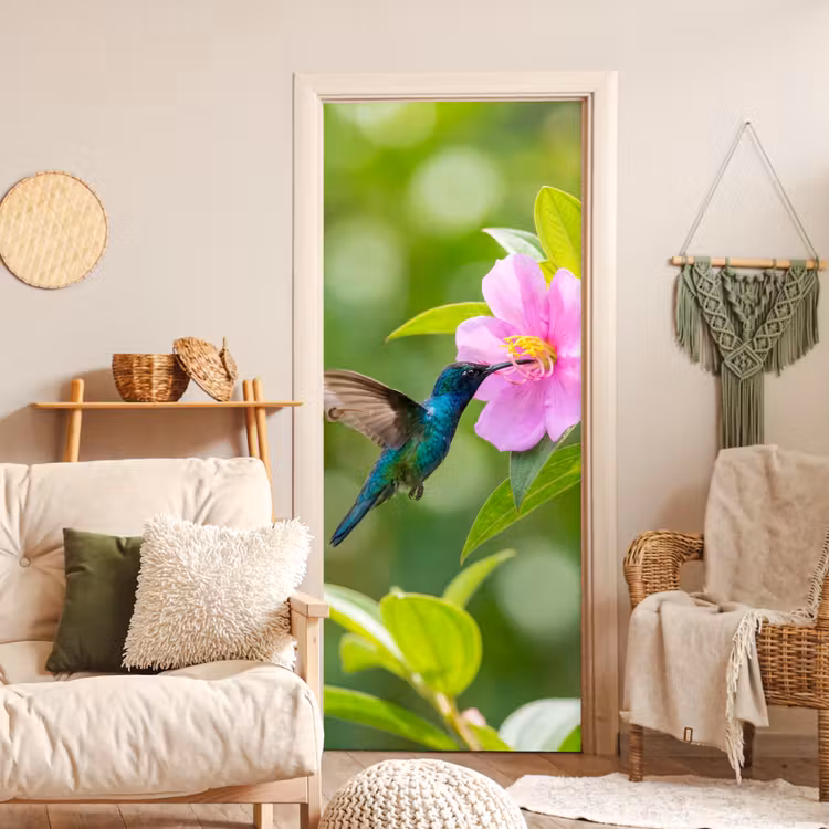 Deursticker - Kolibrie - Bloem - Natuur - Groen — 4