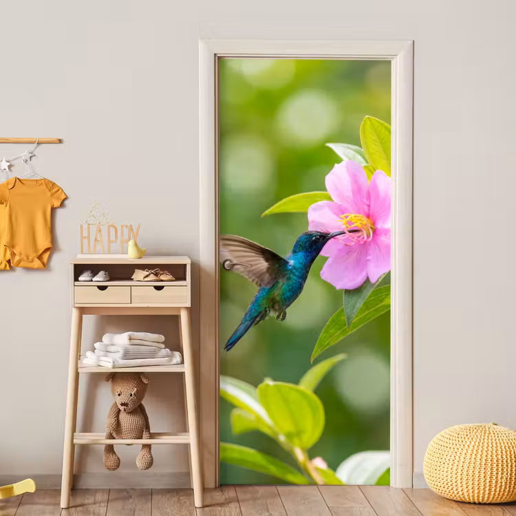 Deursticker - Kolibrie - Bloem - Natuur - Groen — 6