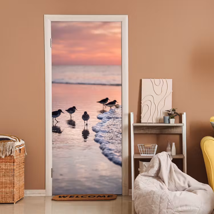 Deursticker - Meeuwen - Strand - Zee - Roze — 2