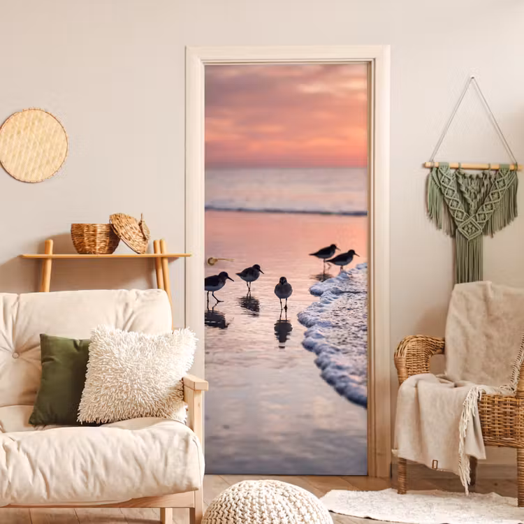 Deursticker - Meeuwen - Strand - Zee - Roze — 4