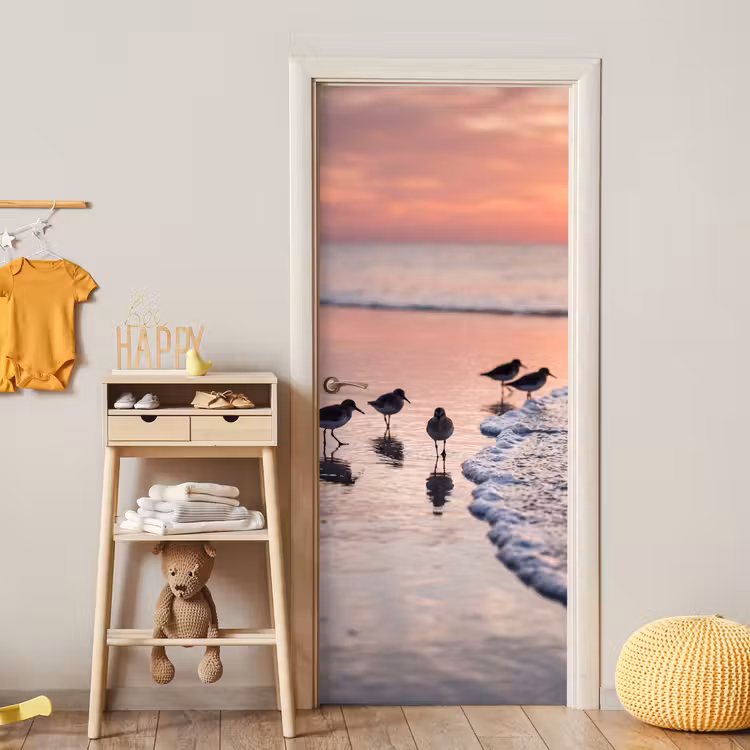 Deursticker - Meeuwen - Strand - Zee - Roze — 6