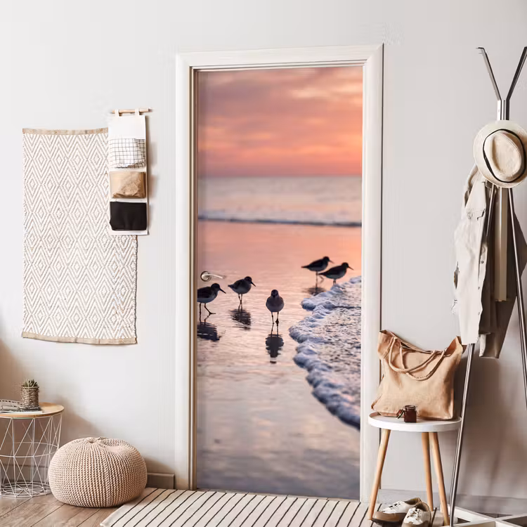 Deursticker - Meeuwen - Strand - Zee - Roze — 8